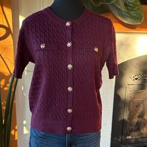 PIMM Cable Knit Cardigan with Gold Button